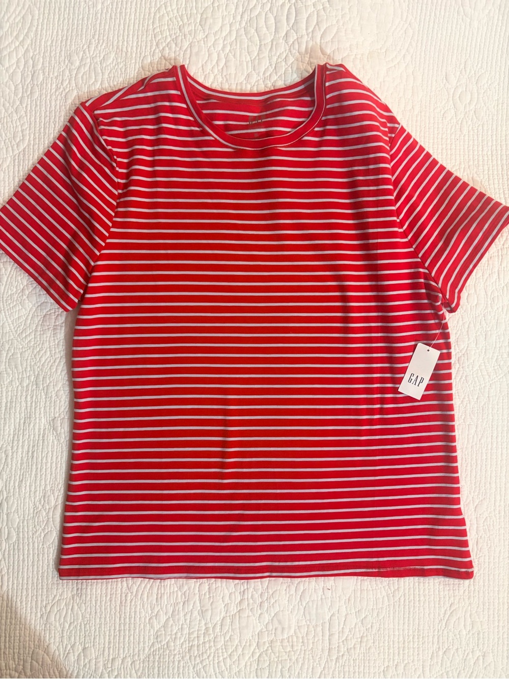 GAP Red and light blue Striped Short Sleeve Crewneck Tee